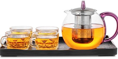 ZHAOJING Glass Teapot Temperature Teapot Filter Thickening Teapot Large Stainless Steel Teapot 1200ml (teapot + 4 Cups + Tea Tray) ( Color : B )