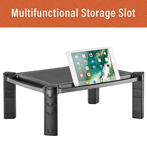 PUTORSEN® Adjustable Monitor Stand Riser for Computer, iMac, PC, Printer, Laptop with Tablet & Phone Holder, Cable Management Slot, up to 10KG