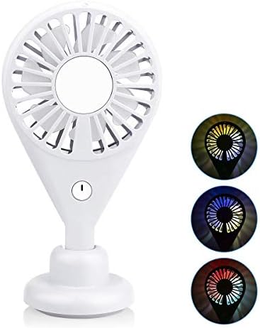 WIOR Handheld Mini Fan Portable Personal Cooling Desk Fan with LED Light, USB Rechargeable 2 Speed Small Hanging Fan 3-Inch Quiet for Home,Office, Travel, Camping, Outdoor, Indoor, Gifts (White)