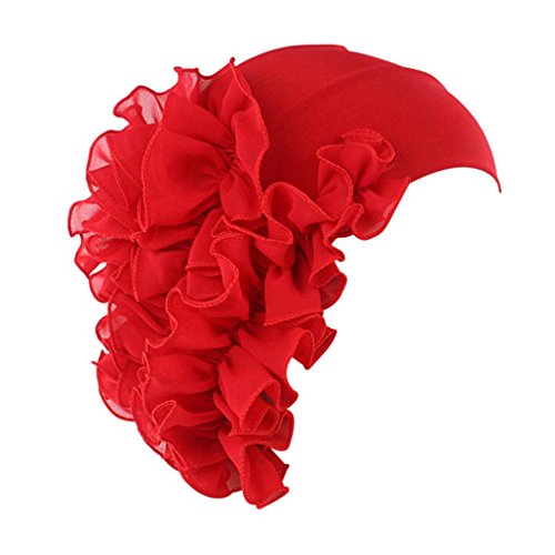 Sunyastor Summer Women Flower Cancer Chemo Hat Beanie Scarf Turban Head Wrap Cap Headband Shower Cap (Red, One Size) - Thumbnail 2