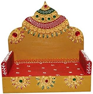 CraftsZilla Wooden Aasan Chowki (7 x 7 inches, Red)