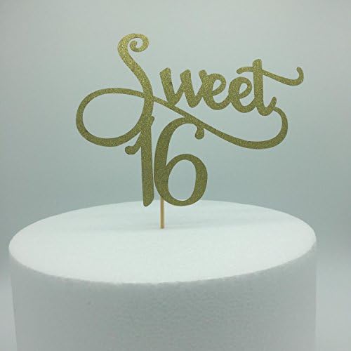 TooMeeCrafts Gold Monogram Sweet 16 Cake Topper 16th Birthday Anniversary Cake Topper For Sweet 16 Party Themes Decoration Pack of 2