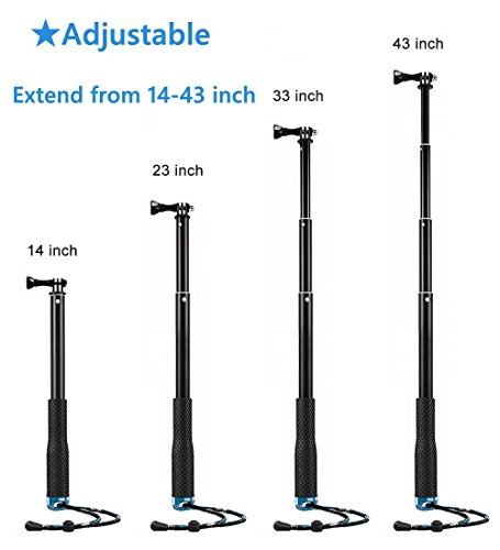 VVHOOY 43 inch Waterproof Action Camera Selfie Stick with Tripod Monopod Stand and CellPhone Clip Holder for GOPRO HERO 6/5/YI Discovery/AKASO EK7000 Sports Action Camera,Smartphones,and More