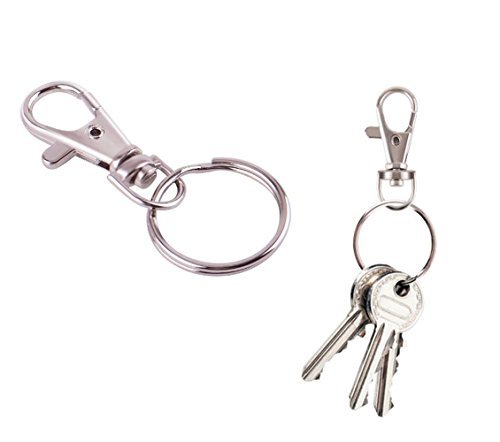 Curved Lobster Clasps Metal Swivel Lanyard Snap Hook with Key Rings,TV Remote Key Chain ,Manual art keychain ,50 PCS Silver