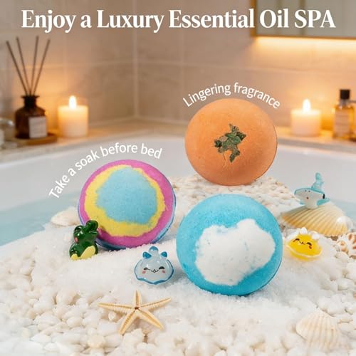 Bath Bombs with Toys Inside, 12PCS Animal Bath Bombs Set for Boys Girls, Cute Kids BathsBomb Toys with Plant Extracts, Marine Terrestrial Animal Baths Salt Balls, for Kids Gift