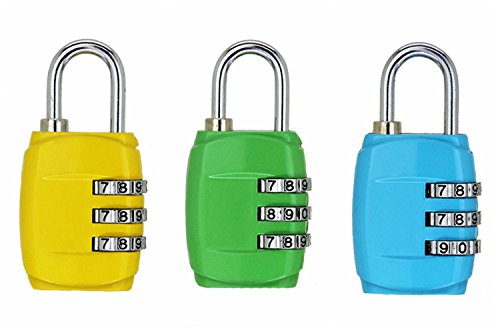 ZHW 3 Digit Combination Steel Padlocks - Approved Travel Lock for Suitcases &amp; Baggage,Gym Combination Lock (3 pack)
