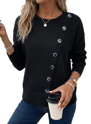Dokotoo Women's Sweaters Crewneck Long Sleeve Sweater Jumper Tops Black 2XL at Amazon