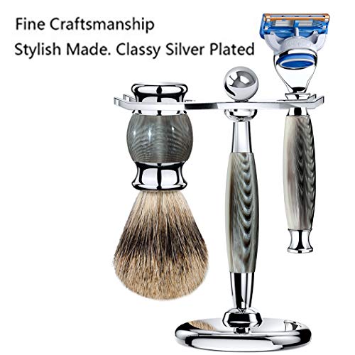 Luxury Shaving Gift Set Safety Razor Shaving Brush Stand for Men Grooming Set for Father's Day/Business Gift/Boyfriend/Husband Grandslam, Grey - Thumbnail 2