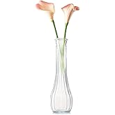 20CM Transparent Glass Vase Hand Made Single Stem Vases Narrow Neck Vertical Striped Decorative Glass Bottles for Flowers Centerpieces Wedding Party Home Office Decor