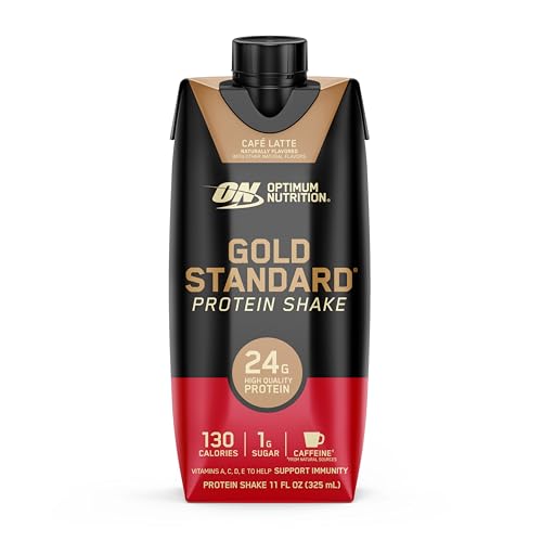 OPTIMUM NUTRITION GOLD STANDARD PROTEIN SHAKE, 24G PROTEIN, READY TO DRINK PROTEIN SHAKES, GLUTEN FREE, CAFE LATTE, 11 FL OZ (PACK OF 12)