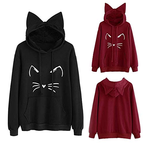 Rambling Hot Style Girls Cute Cat Ear Pullover Hoodie Long Sleeve Pouch Sweatshirts Hoody Black - Thumbnail 2