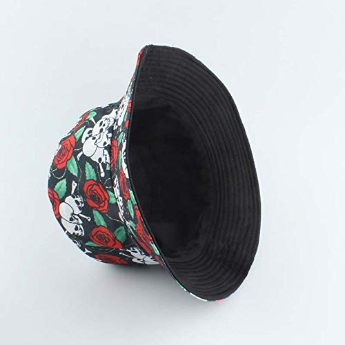 WSKWEIJ Fischerhut,Mode Fishermant Hut Harajuku Schädel Und Rose Floral Print Eimer Hut Für Frauen Männer Reversible… – Bild 5
