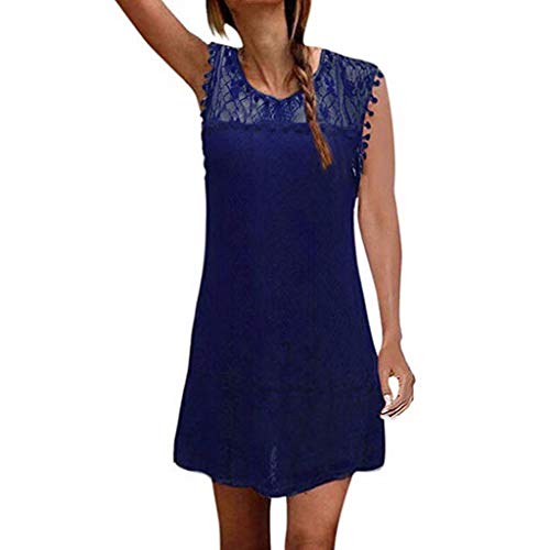 Witspace Women Casual Lace Sleeveless Beach Short Dress Tassel Mini Dress