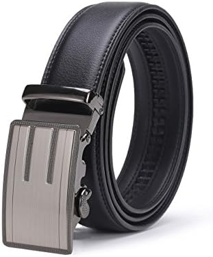Gnorall Men's Solid Buckle with Automatic Ratchet Leather Belt 35mm