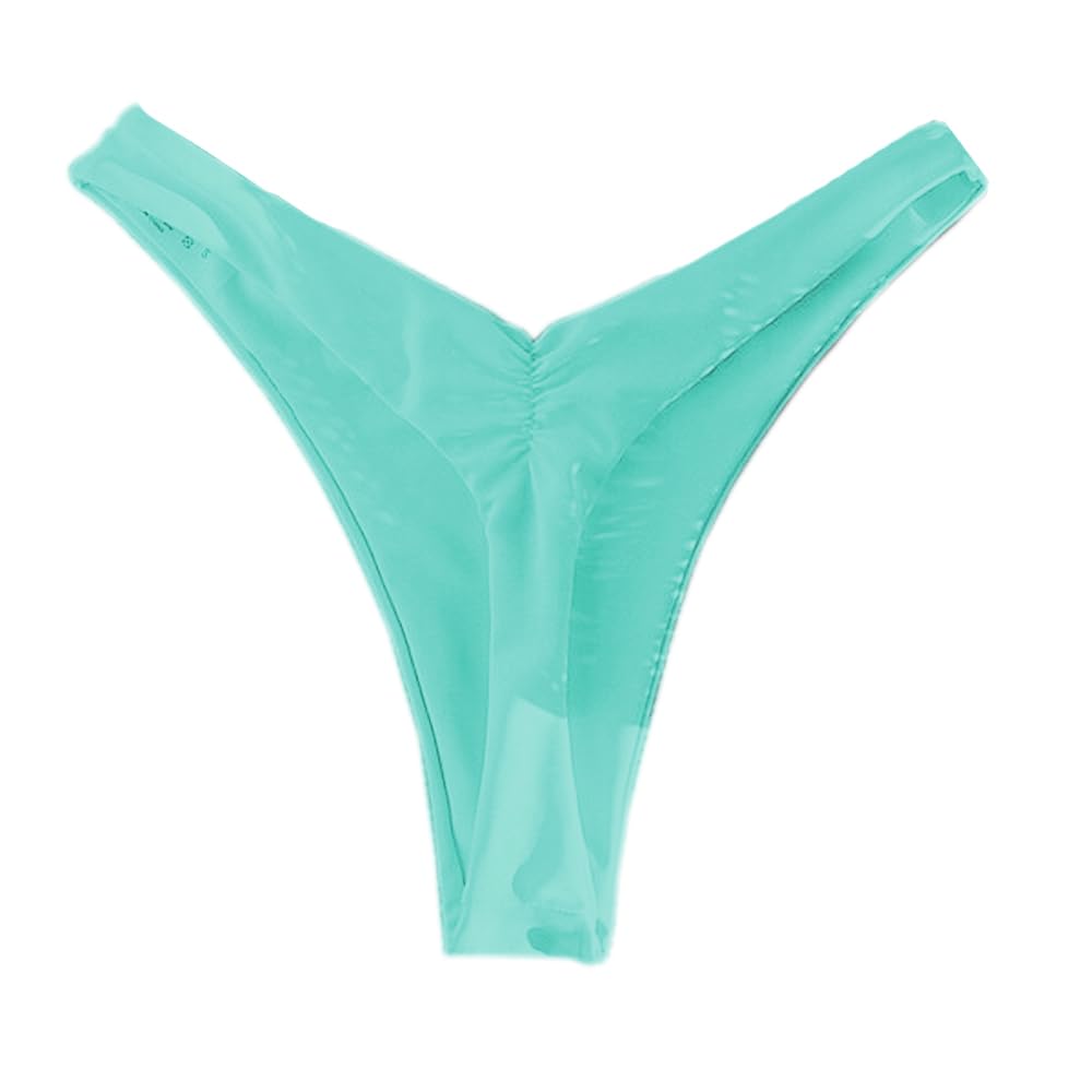 Photo 1 of YELAIVP Women's Ruched Back Bikini Bottoms High Cut Bathing Suit Bottoms Cheeky Thong Swimsuit Bottom