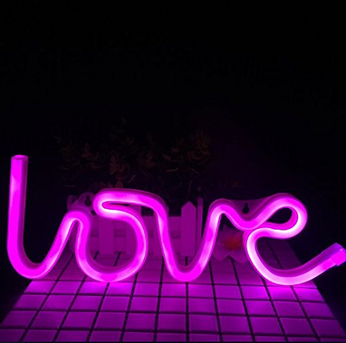 URTop 1Pcs Red/Pink/Warm White Led Neon Night Lights Love Lightning Heart Marquee Neon Light Sign USB / 3AA Battery Operated Wall Lamp Decor For Christmas Wedding Gift