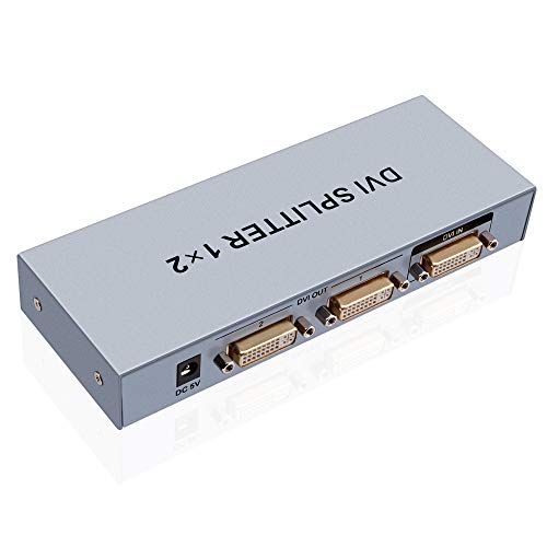 DTECH 2 Port DVI Video Splitter Dual Monitor (1 in 2 out Splits 1 Video Signal to Dual Display) up to 1080p Resolution Supports Cascade Connection