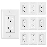[10 Pack] BESTTEN 15A Decorator Receptacle Outlet with Wall Plate, 15A/125V/1875W, None-TR, UL Listed, White