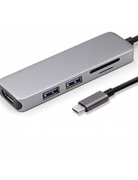Tipo C Pro Hub con 4 K HDMI, pass-through adaptador de SD y Micro Lector de tarjetas y 2 puertos USB 3.0, aluminio, USB C de carga para Macbook Pro 2015 2016 2017 Mac, Chromebook y otros dispositivos de tipo C