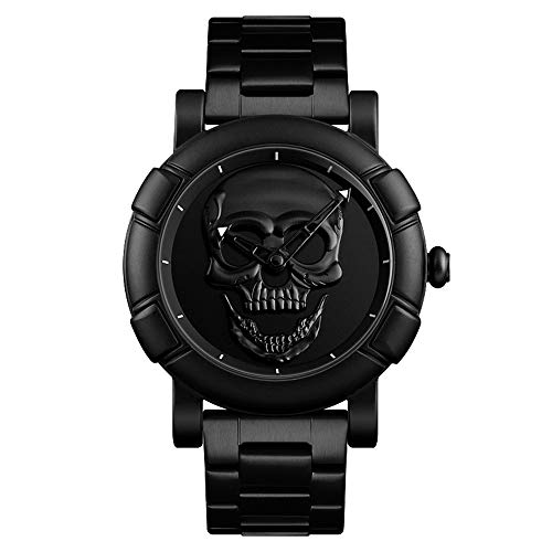 Bounabay Men's Large Dial Personality Steel Band Quartz Waterproof Watch-Black 