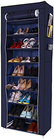 Yocitoy 10 Tier Shoe Rack Shelf Closet 30 Pair with Cover Metal Tube Non-woven Fabric Storage Organizer Navy
