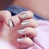 Bridalvenus 24 Pcs False Nail Vintage Metallic Smoky Gray Glossy Fake Nail Full Cover Press on Nail Short Nail Tips with Rhinestones Nail strips with Glue and Adhesive Tab for women and girls