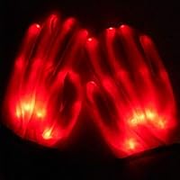 ABDQPC LED Gloves Multi-Color Changing Flashing Skeleton Gloves for Christmas Halloween Costume Party Concert 1 Pair Red