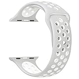 OULUOQI for Apple Watch Band 38mm, Soft Silicone Replacement Band for Watch Series 3, Series 2, Series 1, Sport , Edition, S/M Size ( Gray/White )
