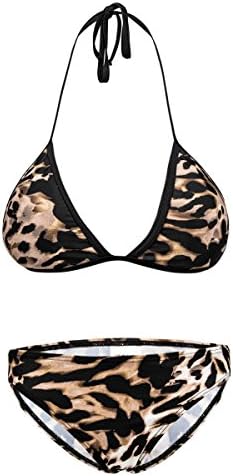 KGKE Women Triangle Bikini Brazilian Bikini by String Bikini Set Sexy Swimsuit (Leopard, XL)