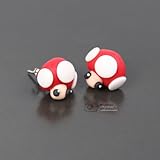 1 X Handcrafted Polymer Clay Super Mario Mushroom Toad Kinopio Earrings
