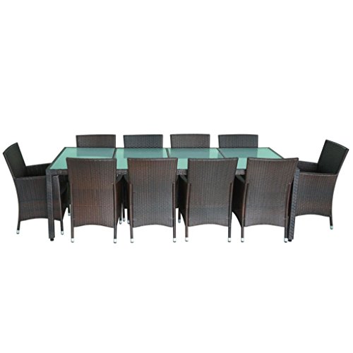 vidaXL Gartenmöbel 11-TLG. mit Auflagen Sitzgruppe Gartenset Sitzgarnitur Gartengarnitur Gartentisch Tisch Esstisch Stühle Poly Rattan Braun – Bild 4