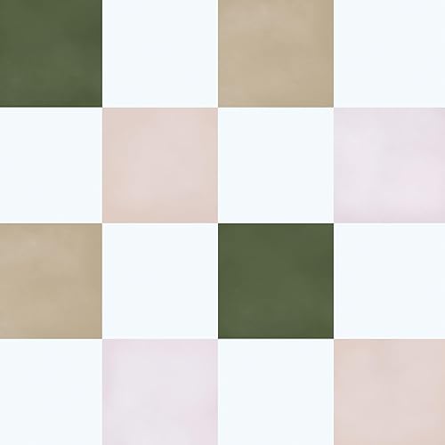 Ismoon Wall Paper Peel and Stick Modern Plaid Wallpaper 17.3" x 78.7" Green and White Mosaic Checkered Wallpaper Geometric Contact Paper for Bathroom Cabinets and Drawers Decor