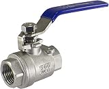 Duda Energy 2PCBV-WOG200-F050 Full Port Ball Valve, 1/2" NPT, 2 Piece, 304 Stainless Steel with Blue Vinyl Handle.5"