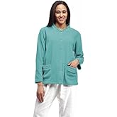 LA CERA Women's Plus Size Embroidered Snap Front Fleece Bed Jacket, Banded Collar, Dual Pockets, Long Sleeves, Machine Wash