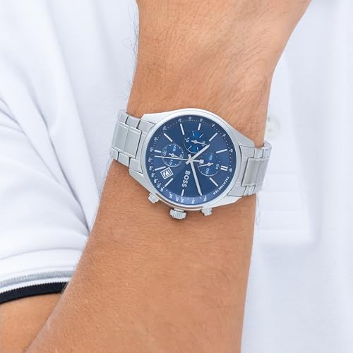 BOSS Relógio masculino de quartzo 1513478 o ano todo, Aço/azul, 44 millimeters, Pulseira