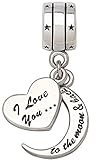 "I Love You To The Moon and Back" Two-Piece Pendant Bead Charm ALOV Sterling Silver