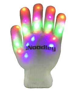 The Noodley's Flashing LED Light Gloves - Kids Size and Adult Size - Extra Batteries (Child, White/White)