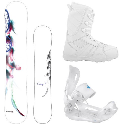 Dreamcatcher with Lux Rear Entry Step in Style Bindings Women's Complete Snowboard Package