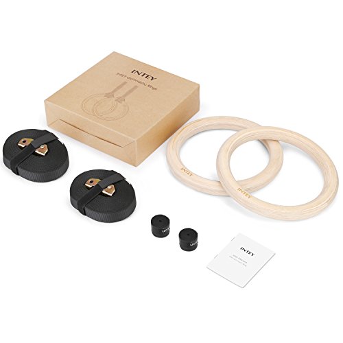 image for INTEY Wood Gymnastic Rings Adjustable Long Buckles Straps For Home Gym