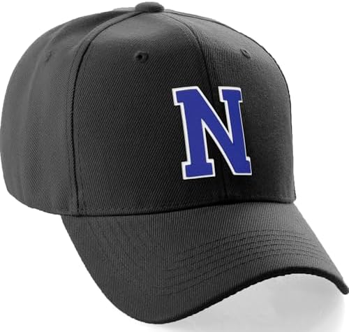 Classic Baseball Hat Custom A to Z Initial Team Letter, Black Cap
