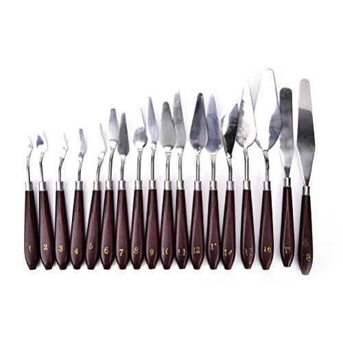 18Pcs Oil Paint Palette Tool Sets Stainless Steel Painting Palette Knife Oil Paint Spatula Mixing Scraper Thin and Flexible Oil Painting Art Tools for Artists Paint Lover, Wood Handle - Thumbnail 7