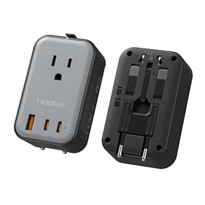 海外 変換プラグ 全世界対応 TESSAN 超薄型旅行用コンセント 2つUSB-Cと1つUSB-Aポート付き C/O/BF/Aタイプ付き