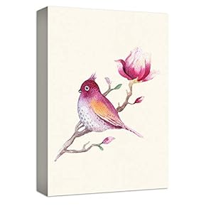 Canvas Wall Art Red Bird Standing on Brunch Red Flowers Painting Artwork for Home Prints Framed - 12x18 inches