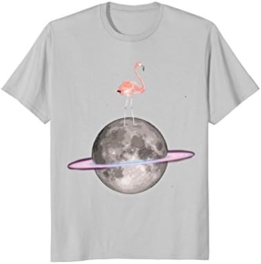 Mens Wacky Space Flamingo On The Moon T-Shirt | Mens Womens Kids Medium Silver