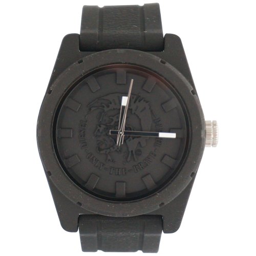 Diesel DZ1591 Rubber Company Black Analog Brave Logo Text Silicone Men Watch NEW