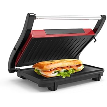 Panini Press Indoor Grill and Gourmet Sandwich Maker With Nonstick Plates (Red) by Chef Buddy