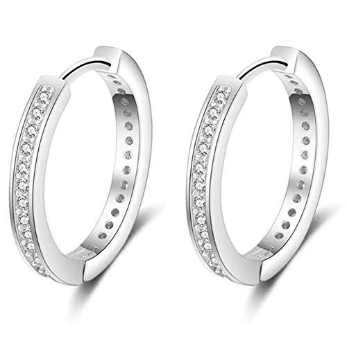 AT Jewellery - 925 Sterling Silver Ladies Double Sided CZ Cubic Zirconia 17mm 925 Stamped Hoop Earrings