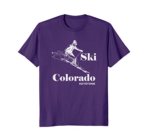 Mens Retro Colorado T-Shirt Keystone Skiing Tee Large Purple