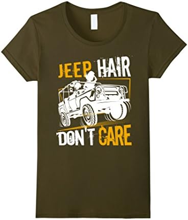 Womens Jeep Hair Don't Care T Shirt Small Olive