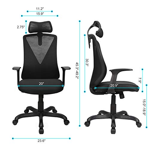 Ergousit Mesh Ergonomic Office Chair High Back Desk Chair with Elastic Lumbar Support and Thick